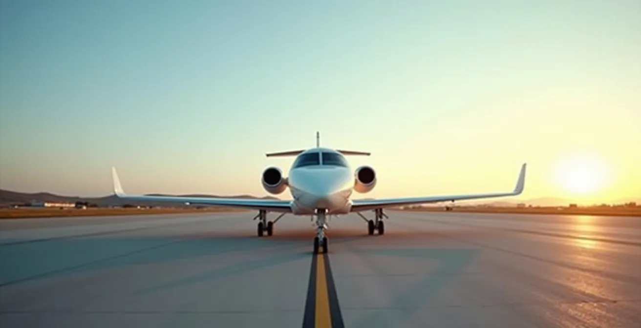 Jet ligero estacionado en un aeródromo ejecutivo secundario en España