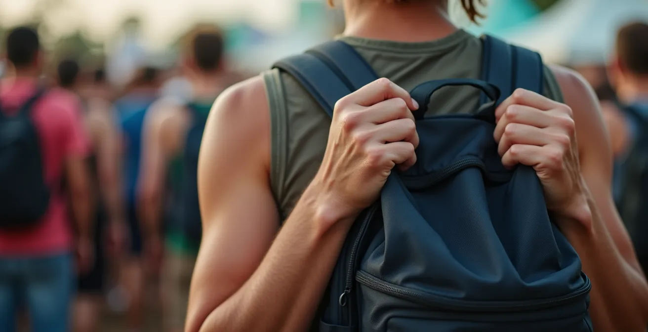 Vista aérea de multitud en festival africano mostrando técnicas de posicionamiento seguro