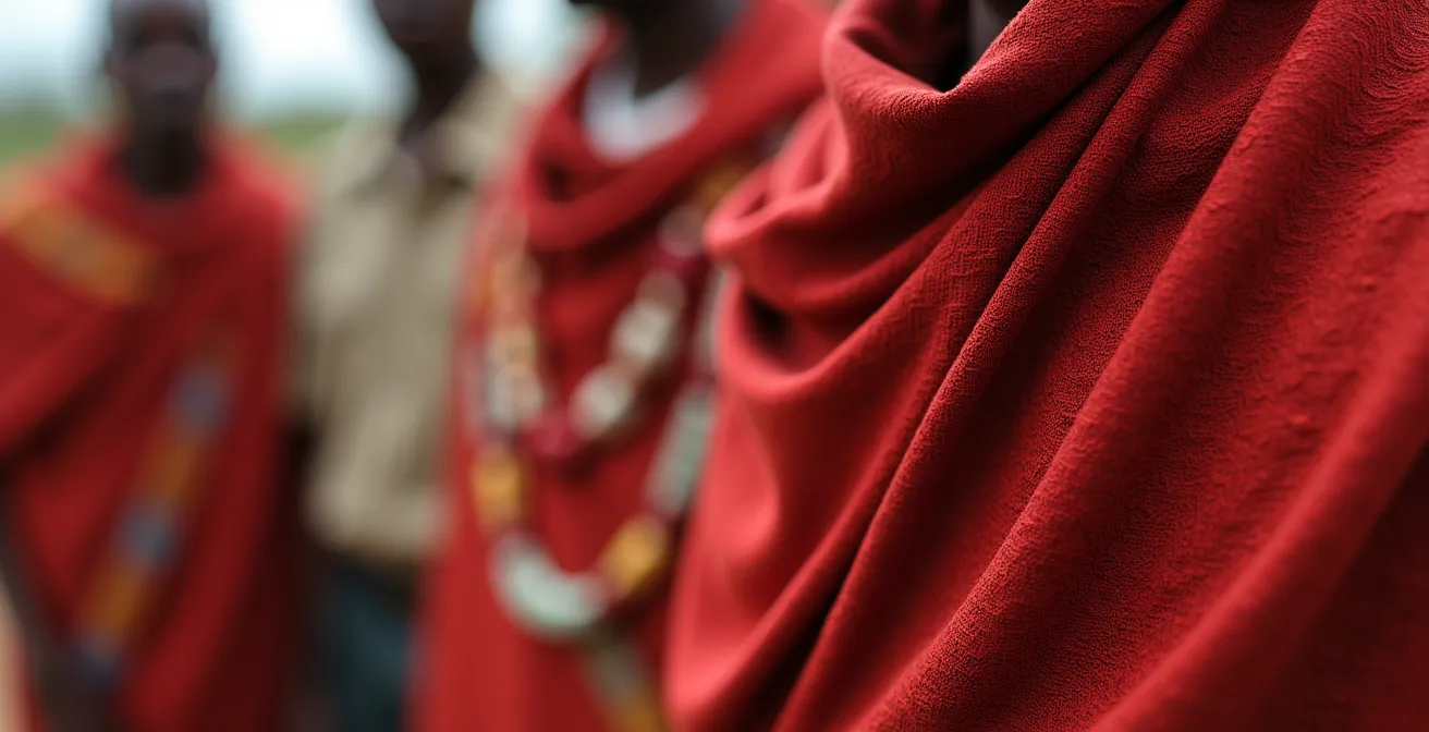 Visitantes vistiendo de manera respetuosa en poblado masái con shuka tradicional